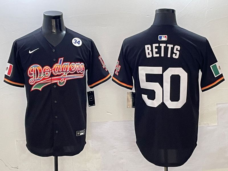 Men Los Angeles Dodgers #50 Betts Black rainbow Nike 2025 MLB Jersey style 8->los angeles dodgers->MLB Jersey